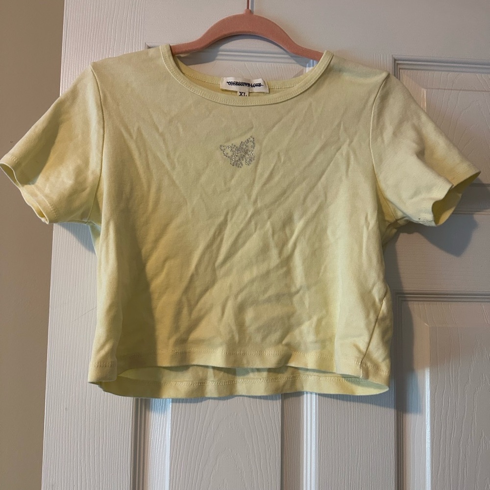 Yellow butterfly crop top size XL